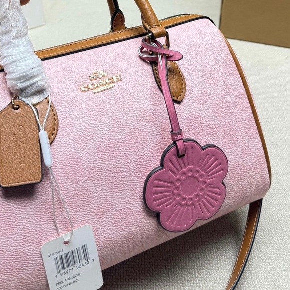 🍓Coach Medium Rowan Satchel In Signature Canvas Powder Pink With Charms - Picture 6 of 9